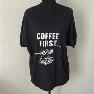 Black Graphic Women's Top Coffee & Wine ☕️🍷